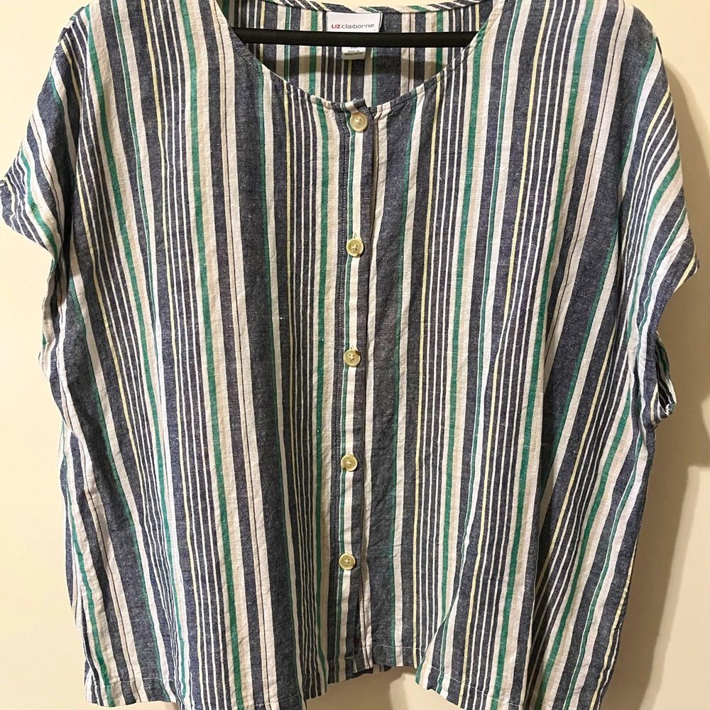 Liz Claiborne size XL cotton/linen striped top.